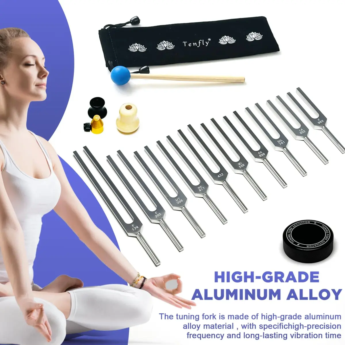 TENFLY Solfeggio Tuning Fork Set 10-Piece 174 Hz - 963 Hz | Medical-Grade Aluminum Alloy - view 5