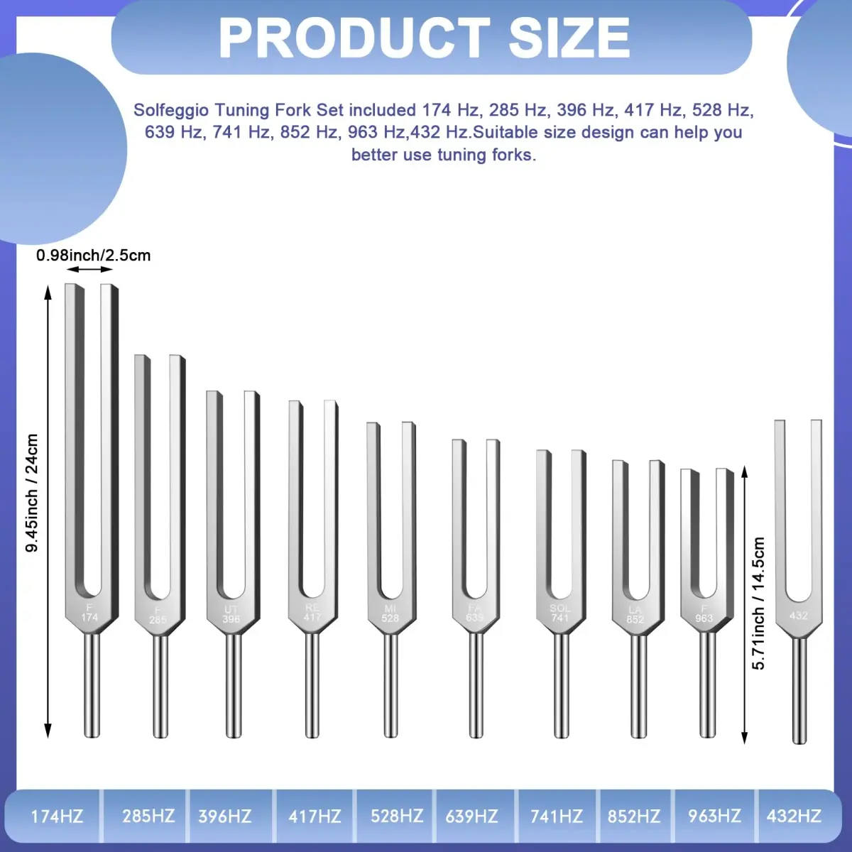 TENFLY Solfeggio Tuning Fork Set 10-Piece 174 Hz - 963 Hz | Medical-Grade Aluminum Alloy - view 6