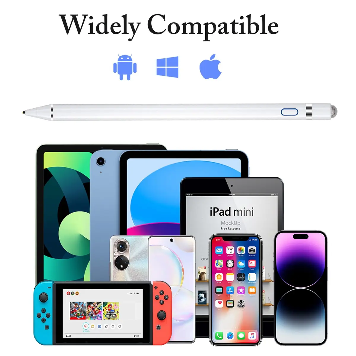 DOGAIN Active Stylus Pen for iPad, iPhone, Samsung, Android & Nintendo Switch - White (1.45mm Fine Point) - view 7