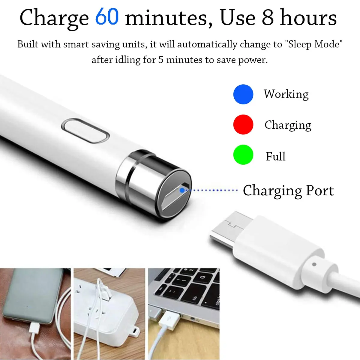 DOGAIN Active Stylus Pen for iPad, iPhone, Samsung, Android & Nintendo Switch - White (1.45mm Fine Point) - view 2