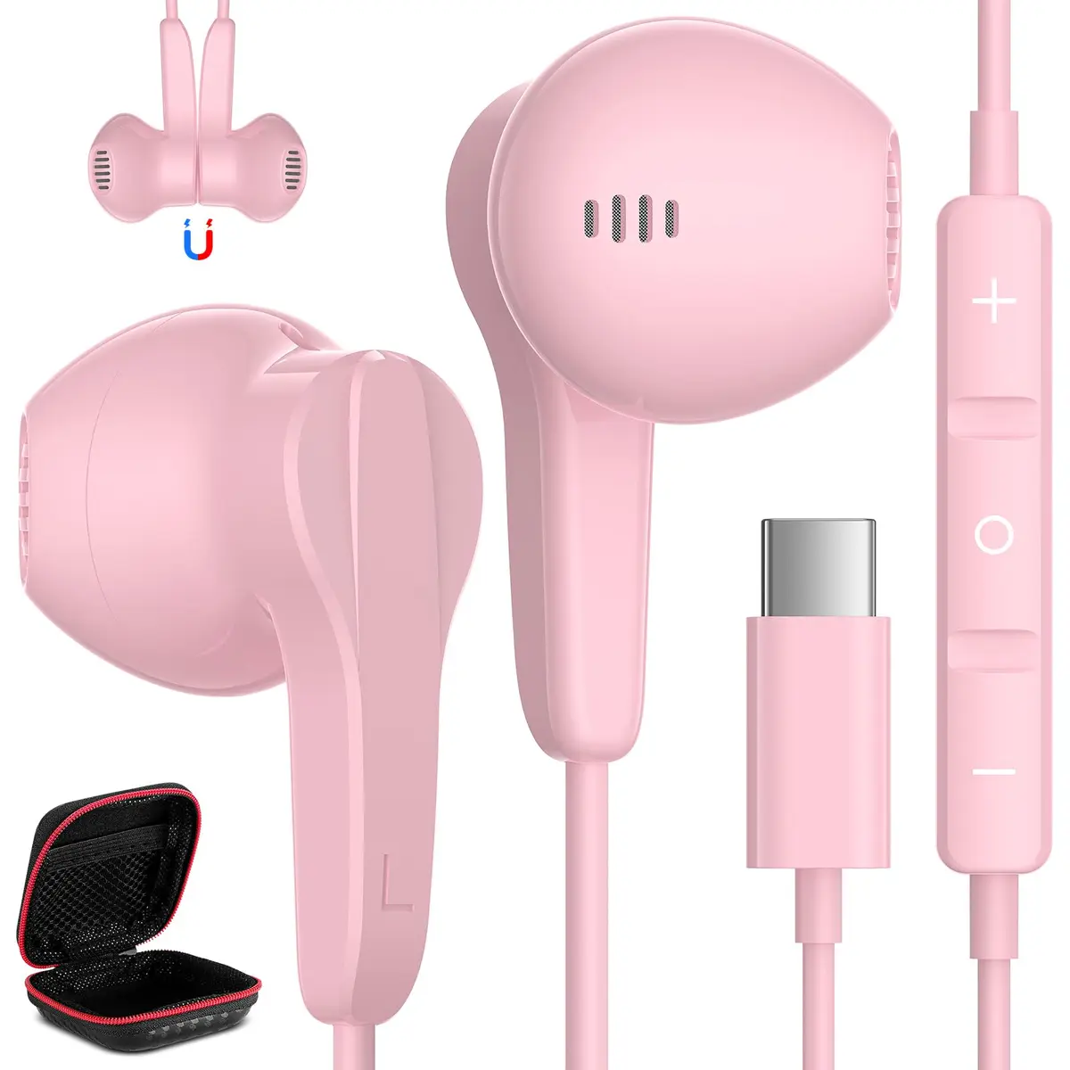 ASKUBSKU Pink USB C Headphone for iPhone 17 Air 16 15 Pro Max Plus/iPad | Noise Isolating & Ergonomic - main product image