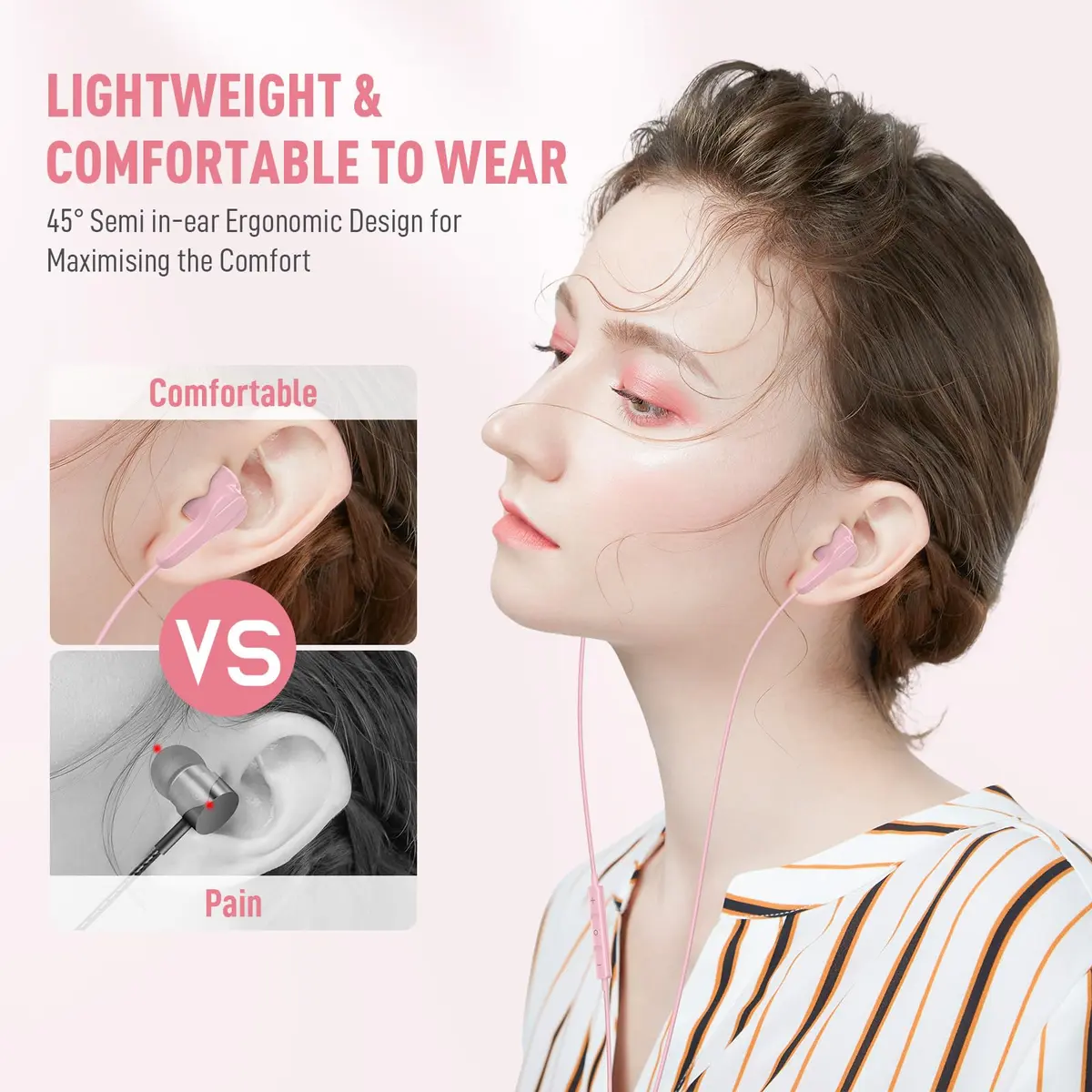 ASKUBSKU Pink USB C Headphone for iPhone 17 Air 16 15 Pro Max Plus/iPad | Noise Isolating & Ergonomic - view 4