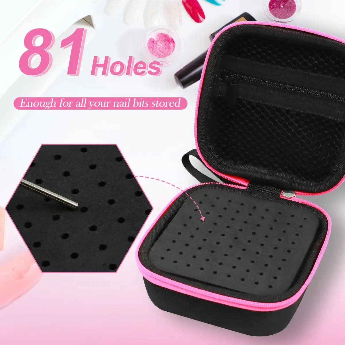 Thowapou 81-Hole Nail Drill Bit Holder Case | Dustproof Portable Organizer for Nail Techs - view 2