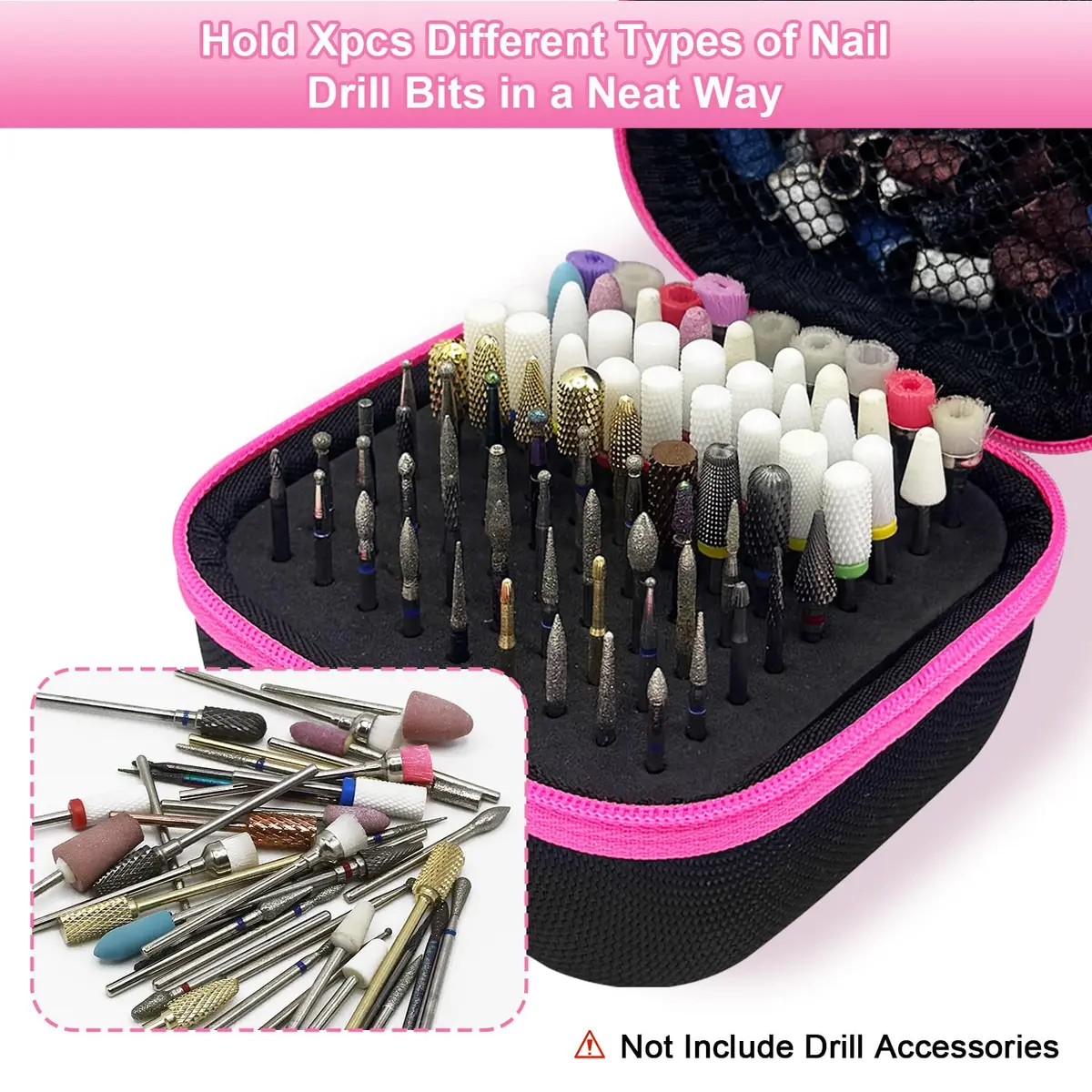 Thowapou 81 Holes Nail Drill Bit Holder Case | Portable Pink Organizer for 3/32" Bits - view 6