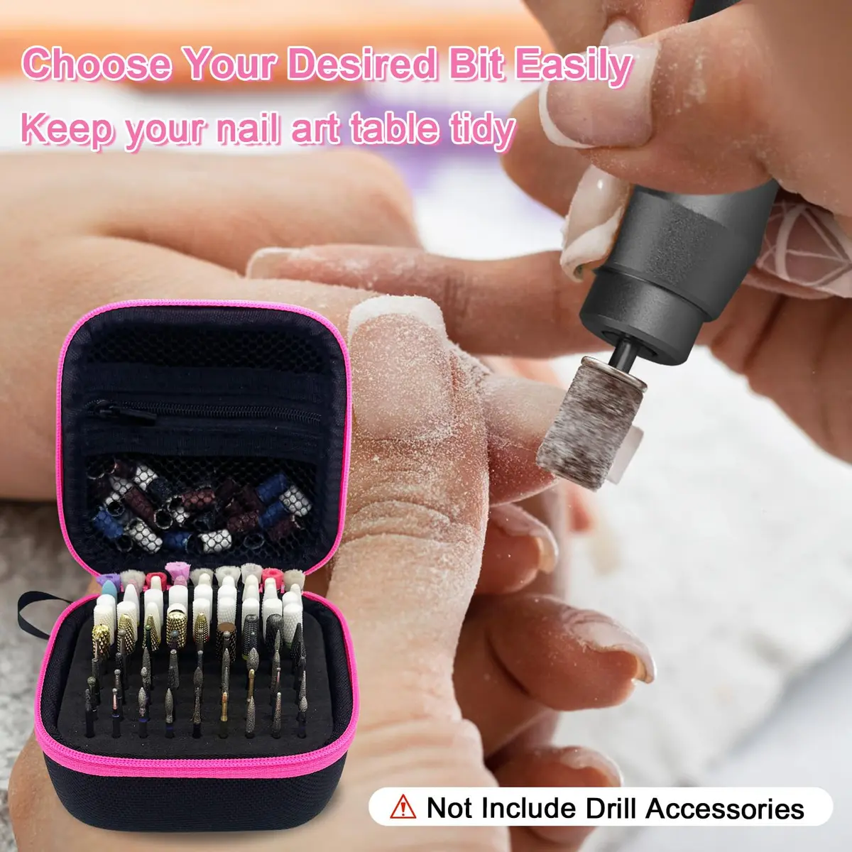 Thowapou 81 Holes Nail Drill Bit Holder Case | Portable Pink Organizer for 3/32" Bits - view 7