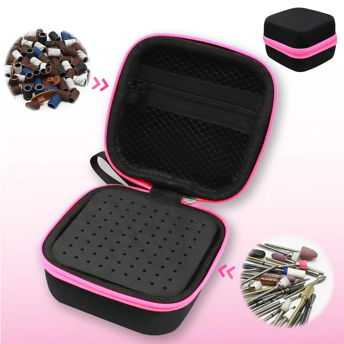 Thowapou 81 Holes Nail Drill Bit Holder Case | Portable Pink Organizer for 3/32" Bits - view 8
