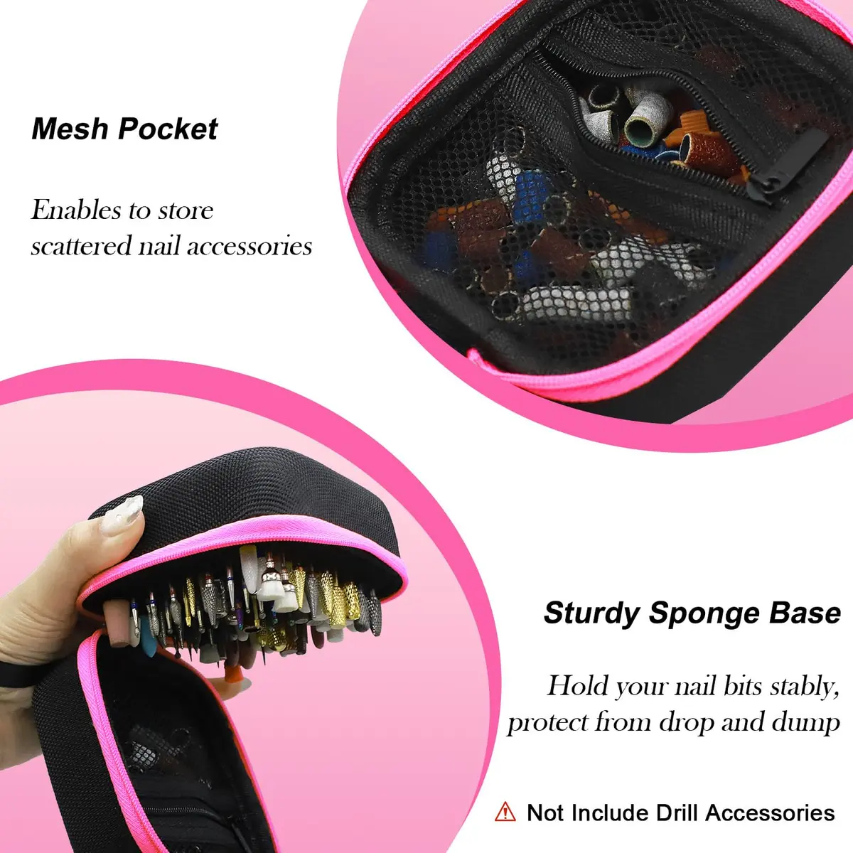 Thowapou 81 Holes Nail Drill Bit Holder Case | Portable Pink Organizer for 3/32" Bits - view 4