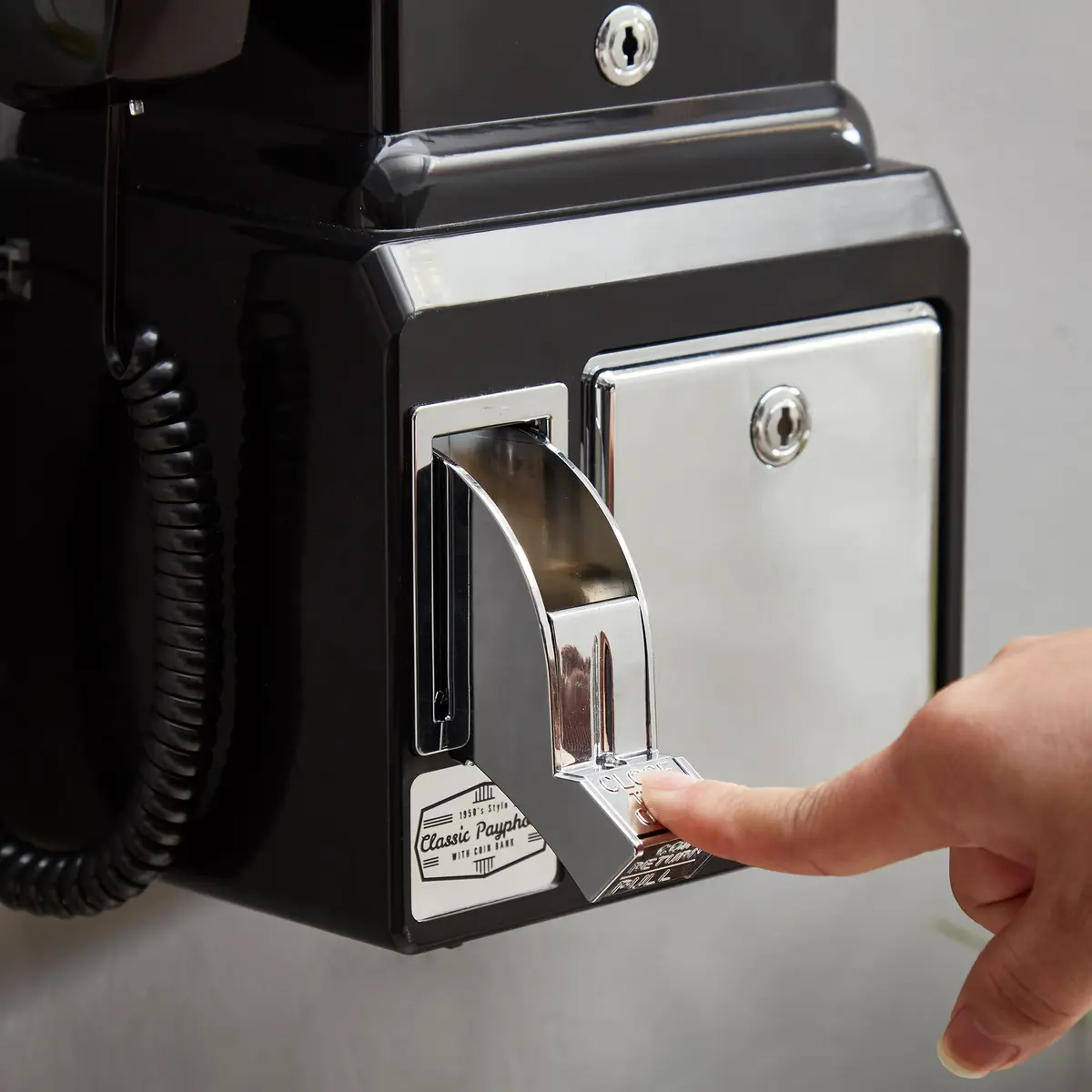 RyanBros 1950's Style Payphone with Coin Bank Corded Landline Phone - Black | Authentic USA Import - view 5