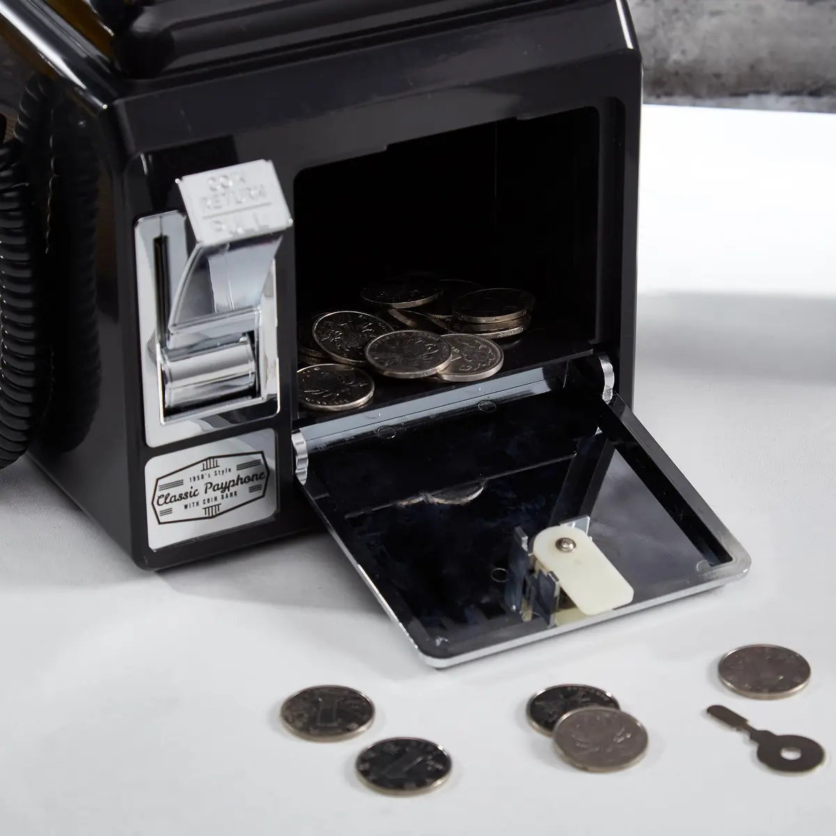 RyanBros 1950's Style Payphone with Coin Bank Corded Landline Phone - Black | Authentic USA Import - view 6