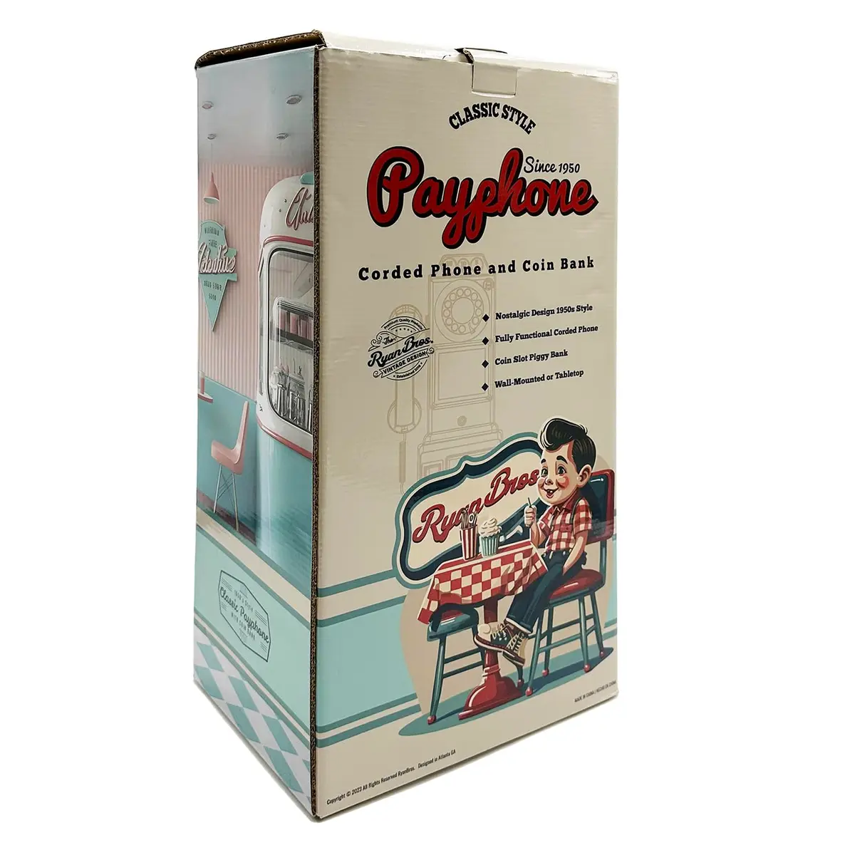 RyanBros 1950's Style Payphone with Coin Bank Corded Landline Phone - Black | Authentic USA Import - view 9