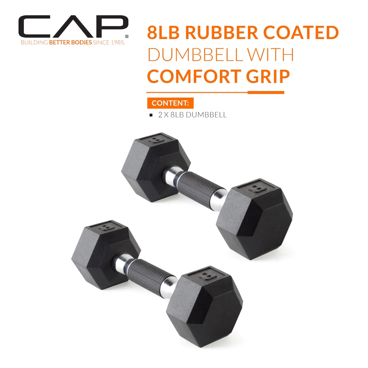 CAP 8lb Rubber Coated Hex Dumbbell | Comfort Grip, Anti-Roll, Durable for Home & Gym - view 2