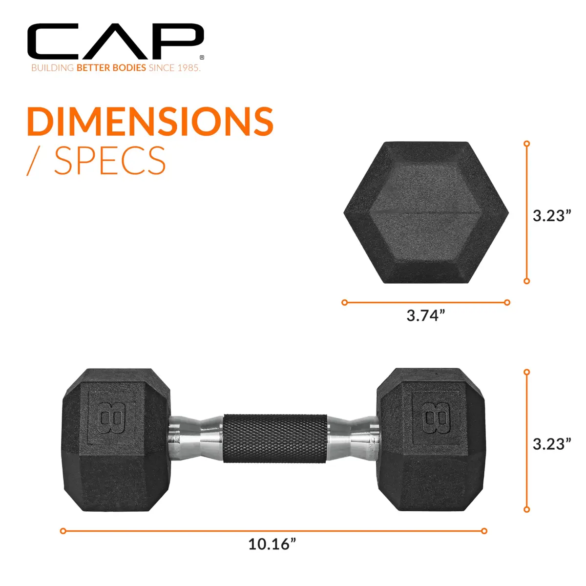CAP 8lb Rubber Coated Hex Dumbbell | Comfort Grip, Anti-Roll, Durable for Home & Gym - view 4