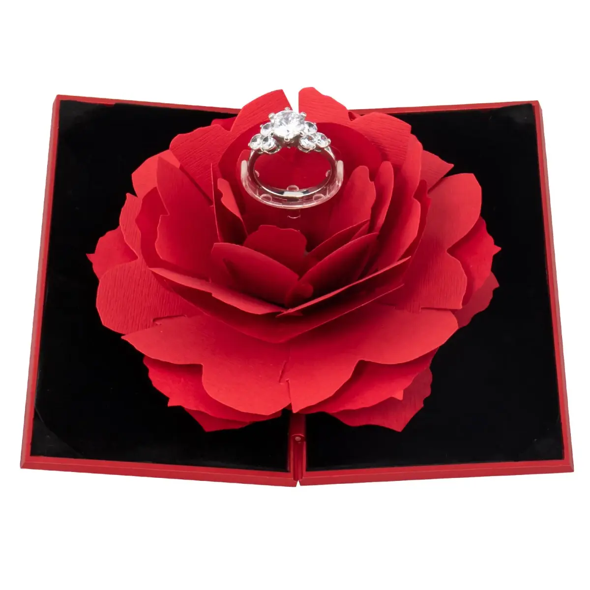 wonuu Rhombus Shaped Red Engagement Ring Box | Surprise Jewelry Storage Holder for Women, Proposal, Engagement, Wedding Gift (15cm x 7cm x 2cm) - main product image