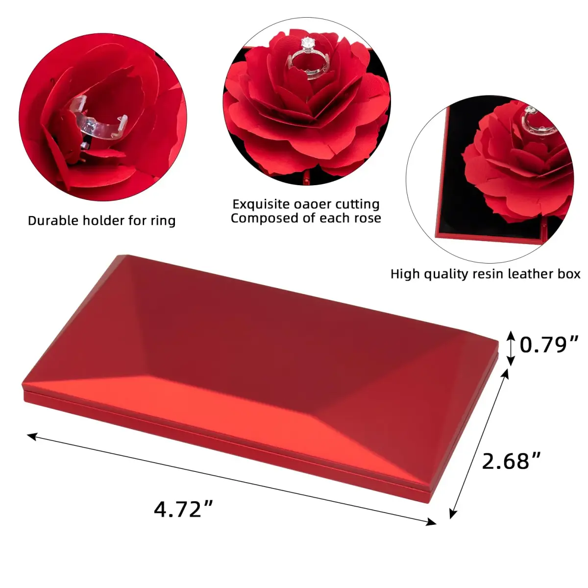wonuu Rhombus Shaped Red Engagement Ring Box | Surprise Jewelry Storage Holder for Women, Proposal, Engagement, Wedding Gift (15cm x 7cm x 2cm) - view 4