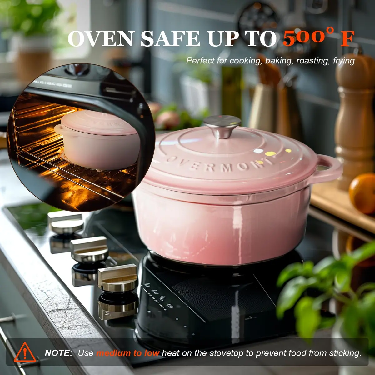 Overmont Enameled Cast Iron Dutch Oven 7QT | Heavy-Duty, Oven Safe, Perfect for Large Meals - view 6