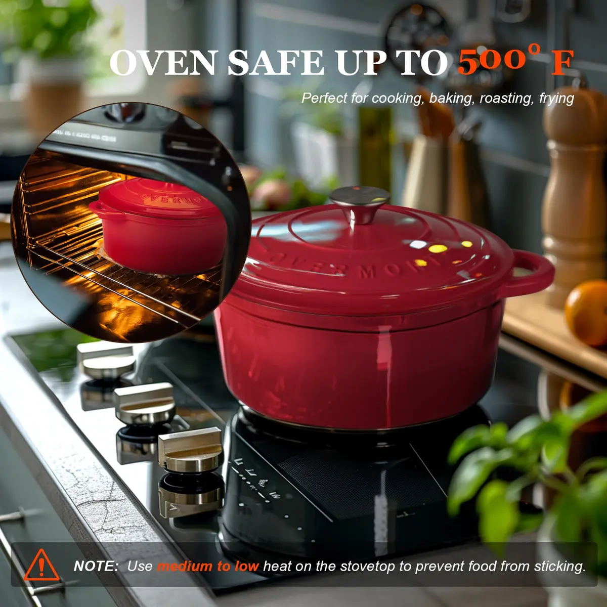 Overmont 7QT Enameled Cast Iron Dutch Oven | Heavy-Duty Large Capacity for Stews & Baking - view 5