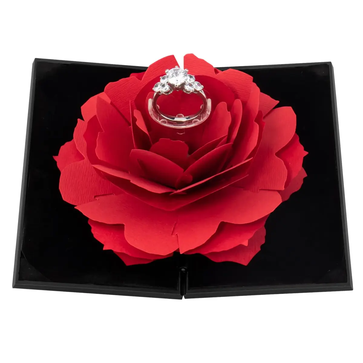 wonuu Rhombus Shaped Engagement Ring Box Black | Surprise Jewelry Storage Holder for Proposals & Weddings - main product image