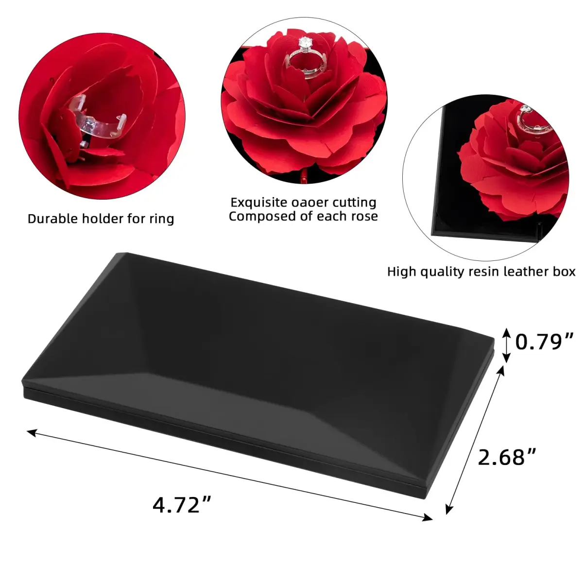 wonuu Rhombus Shaped Engagement Ring Box Black | Surprise Jewelry Storage Holder for Proposals & Weddings - view 3