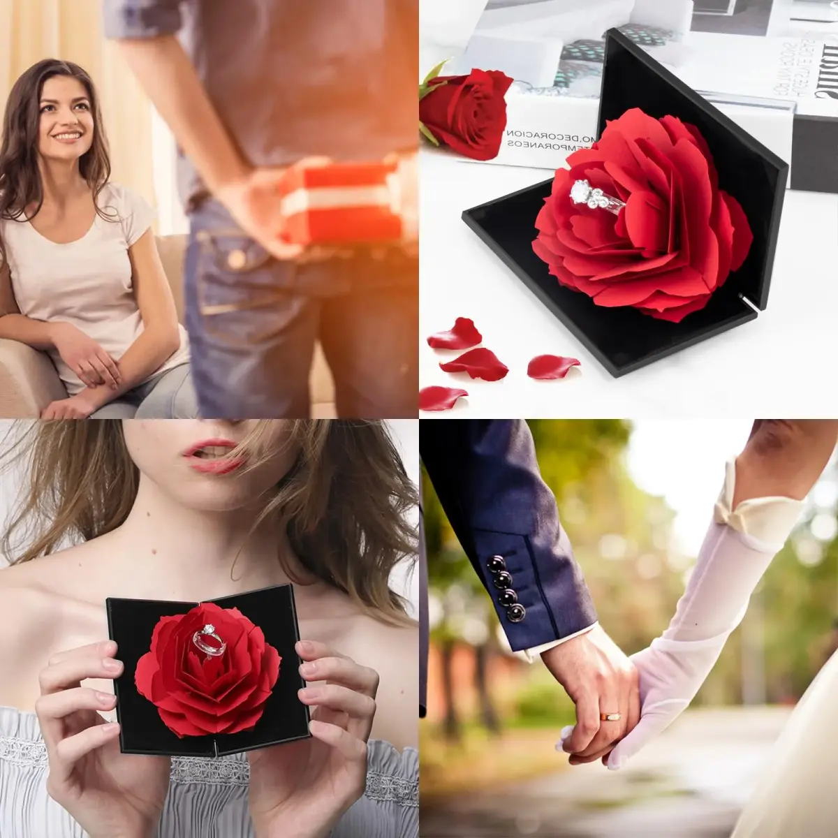 wonuu Rhombus Shaped Engagement Ring Box Black | Surprise Jewelry Storage Holder for Proposals & Weddings - view 4