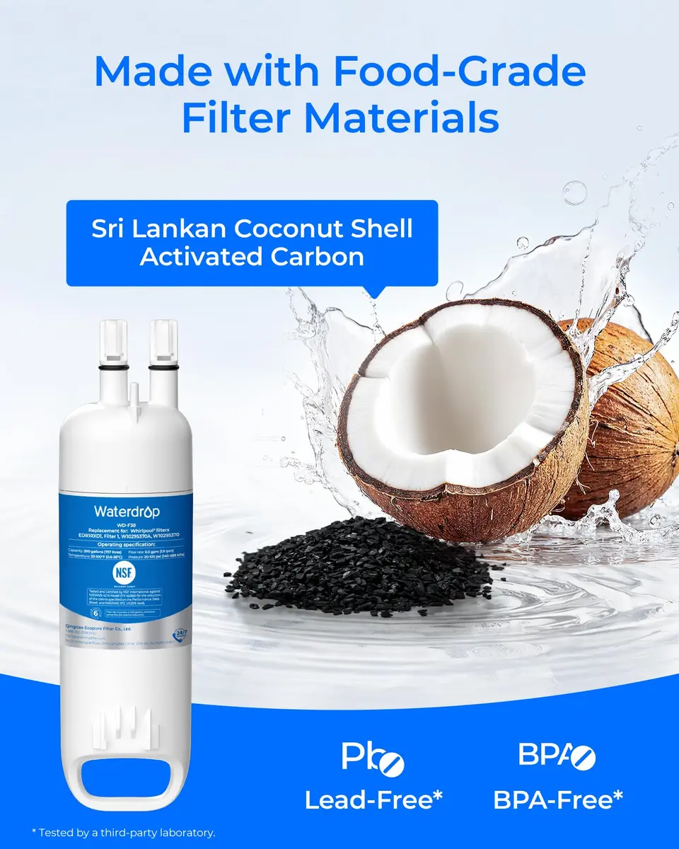 Waterdrop EDR1RXD1 Water Filter Replacement for W10295370A | NSF Certified, 3 Pack, 200 Gallons - view 7