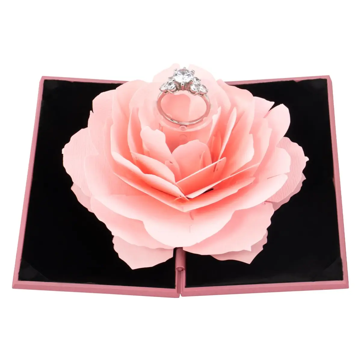 wonuu Rhombus Shaped Engagement Ring Box with Flannel Lining | Surprise Proposal Jewelry Storage Holder for Women (Pink) - main product image