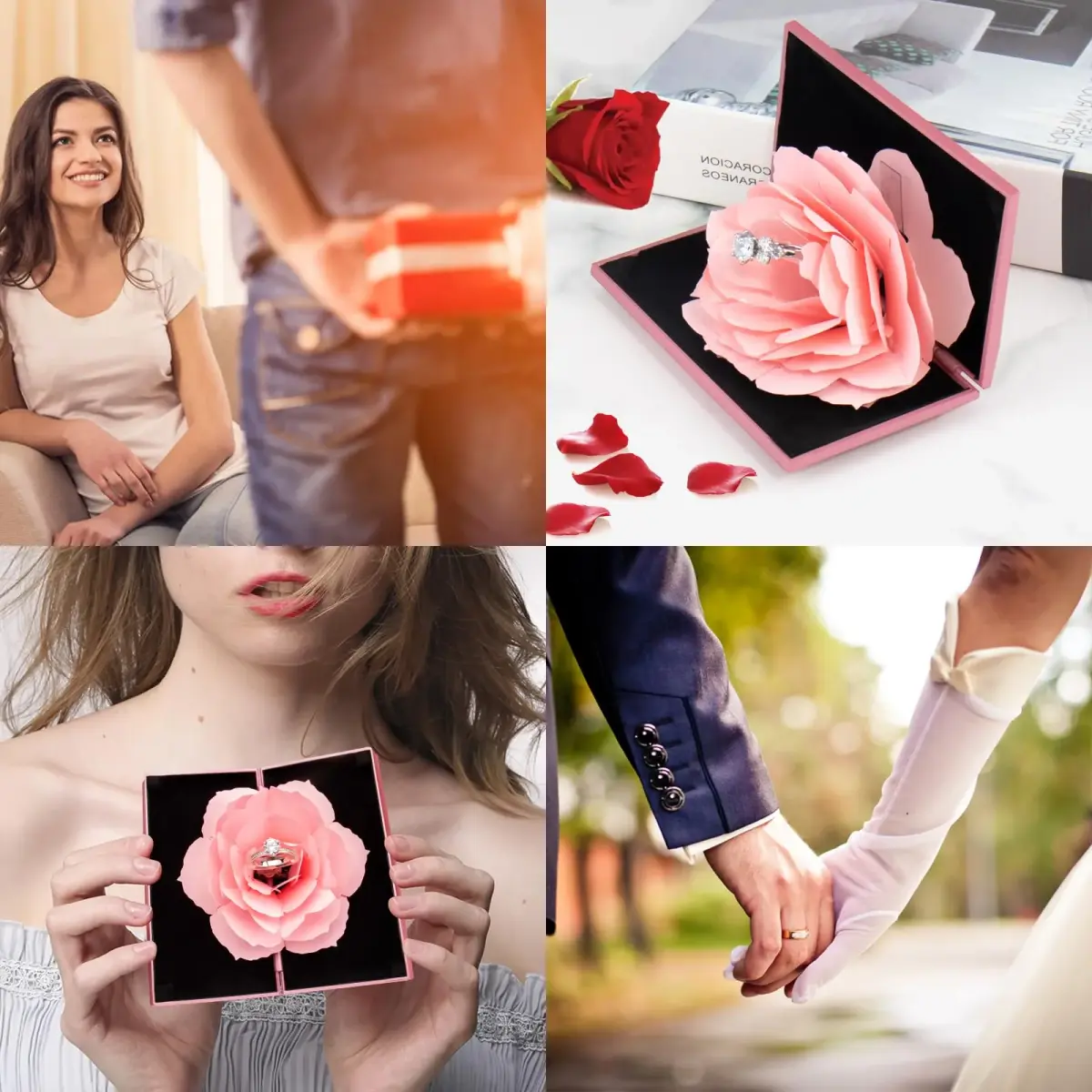 wonuu Rhombus Shaped Engagement Ring Box with Flannel Lining | Surprise Proposal Jewelry Storage Holder for Women (Pink) - view 5