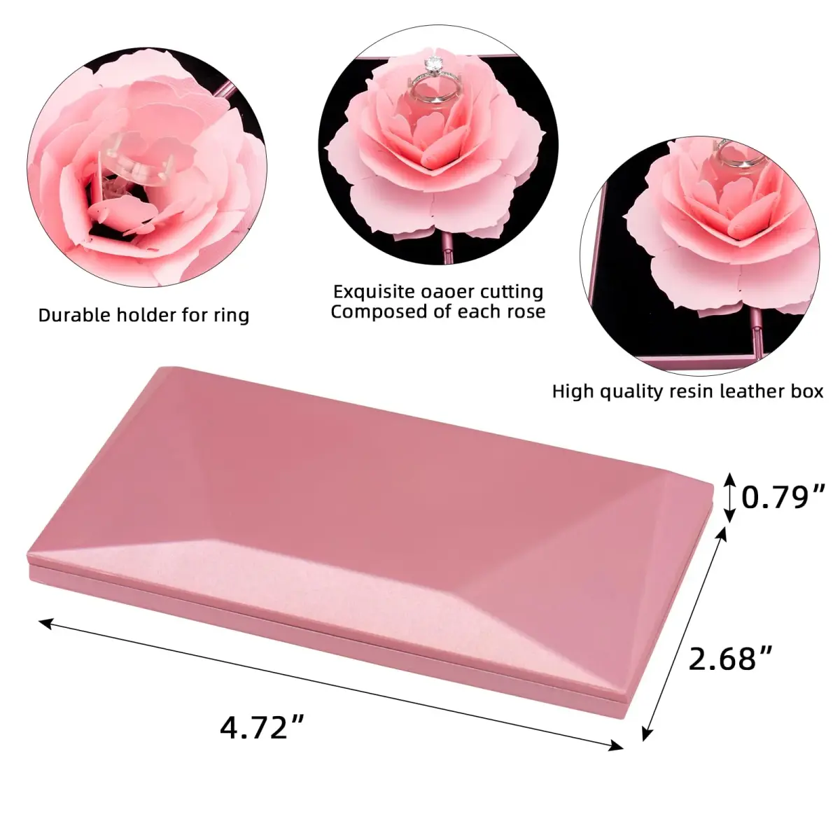 wonuu Rhombus Shaped Engagement Ring Box with Flannel Lining | Surprise Proposal Jewelry Storage Holder for Women (Pink) - view 3