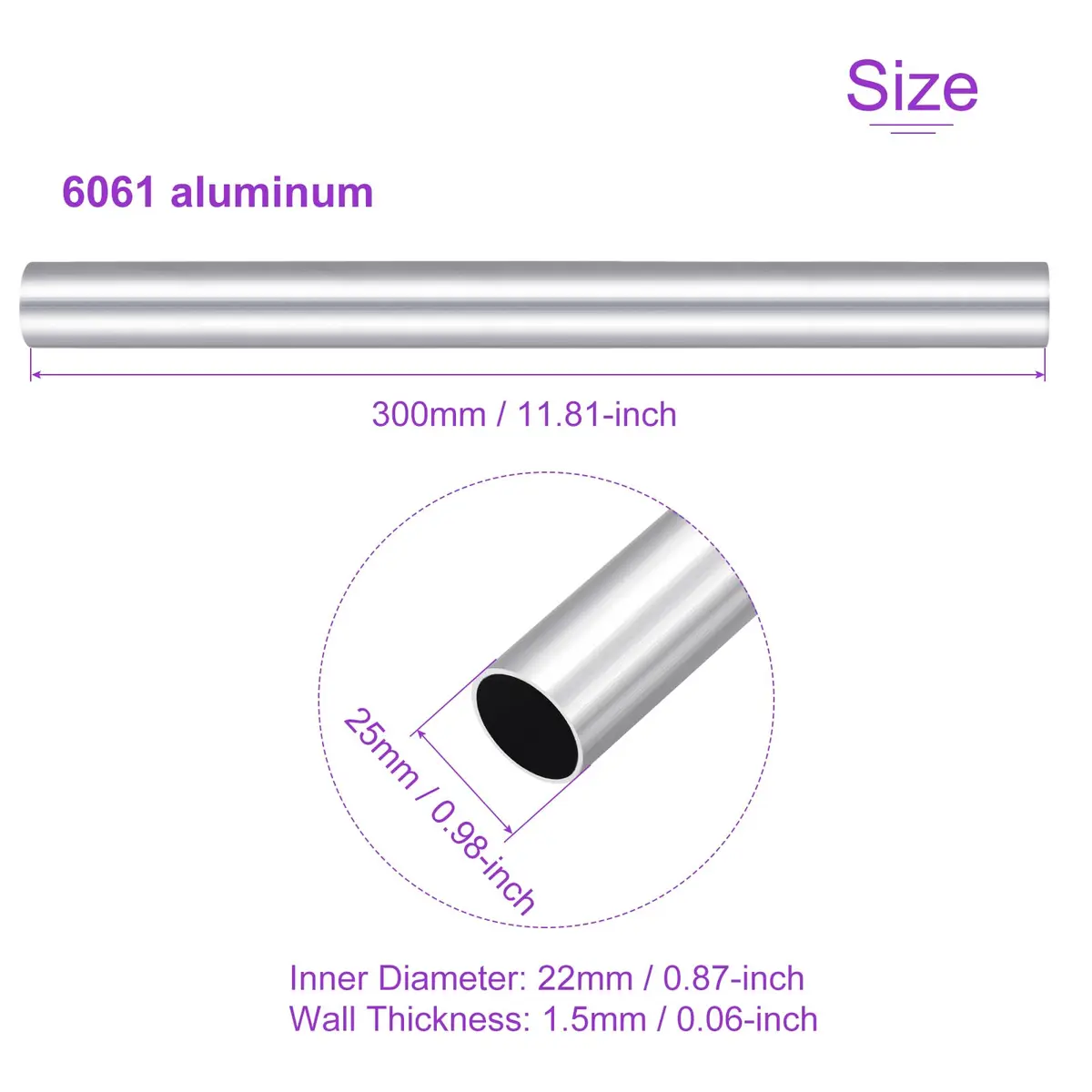 DMiotech 6061 Aluminum Round Tube 25mm OD x 22mm ID x 300mm Length | Corrosion-Resistant Metal Tubing for DIY Projects - view 3