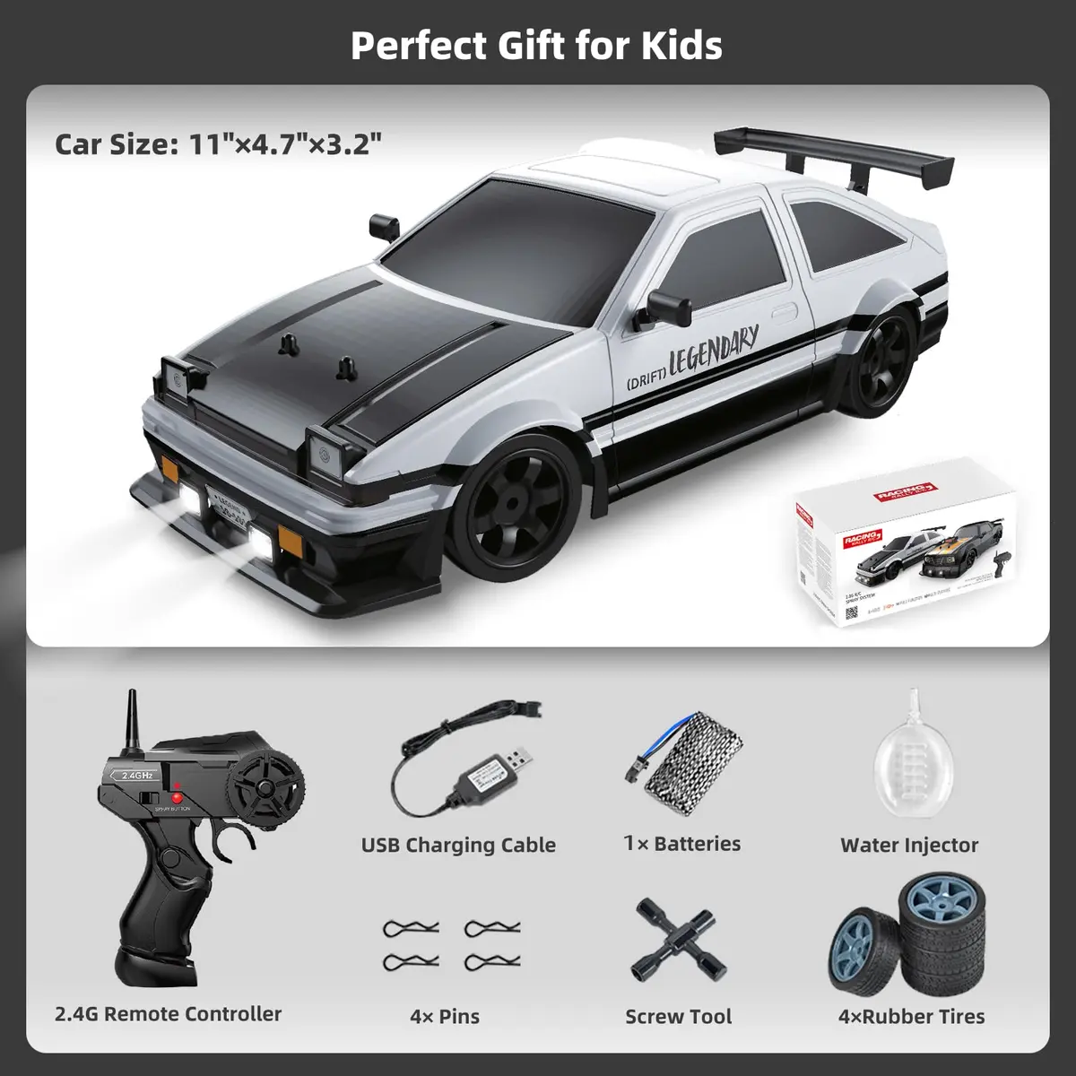 Sakeye 1/16 Scale RC Drift Car with Smoke LED Lights & 4WD, White | 18KM/H Speed, 35m Range - view 6