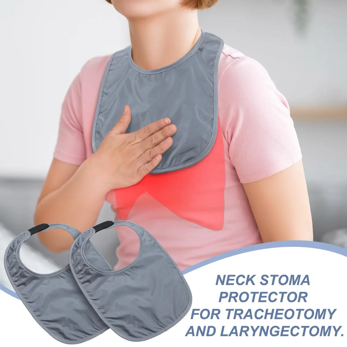 Oudain Gray 3 Pcs Tracheostomy Shower Covers | Waterproof, Adjustable & Reusable for Post-Tracheostomy Care - view 4