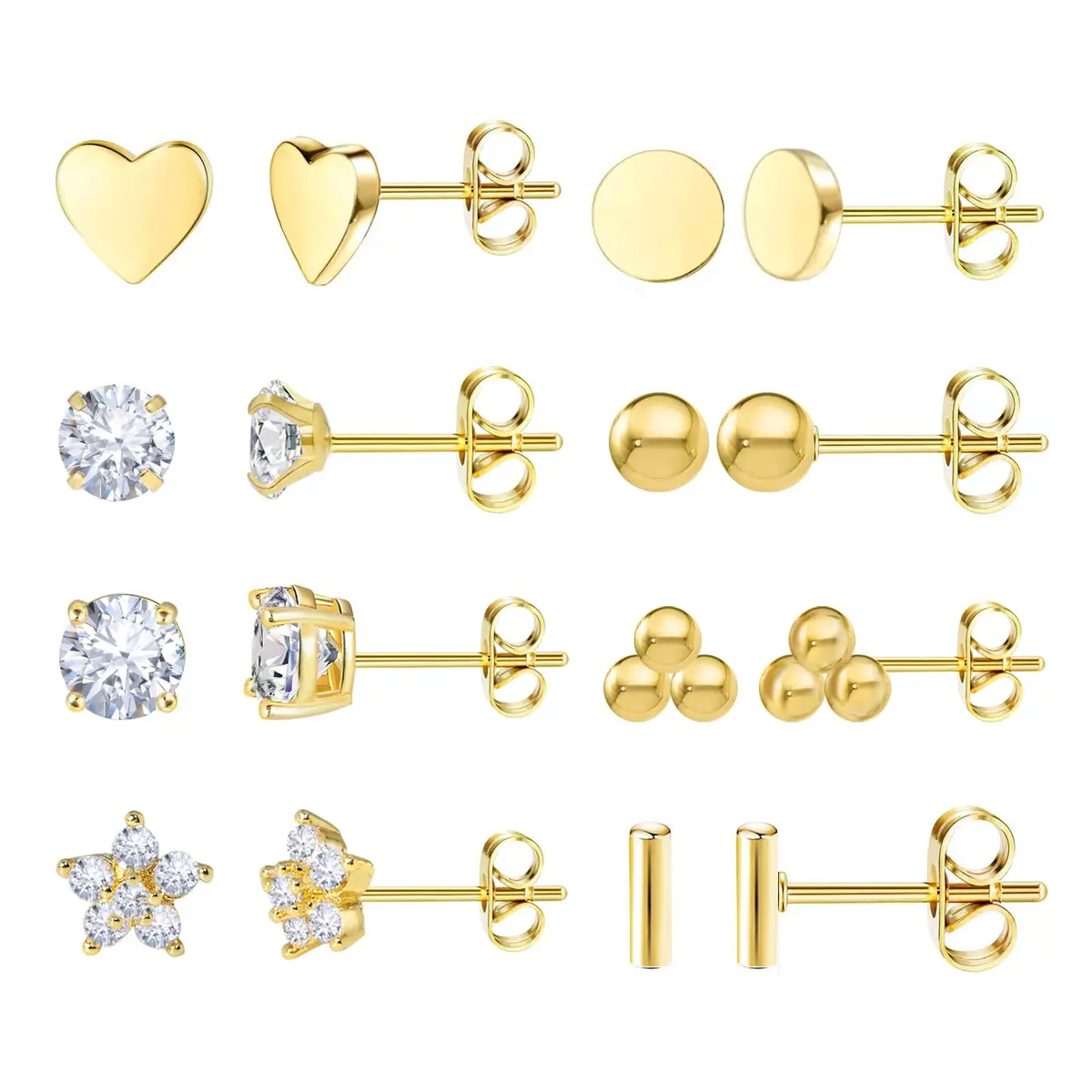 DAILI Gold Stud Earrings Hypoallergenic Titanium for Multiple Piercings | 20 Gauge, 11mm Post - main product image