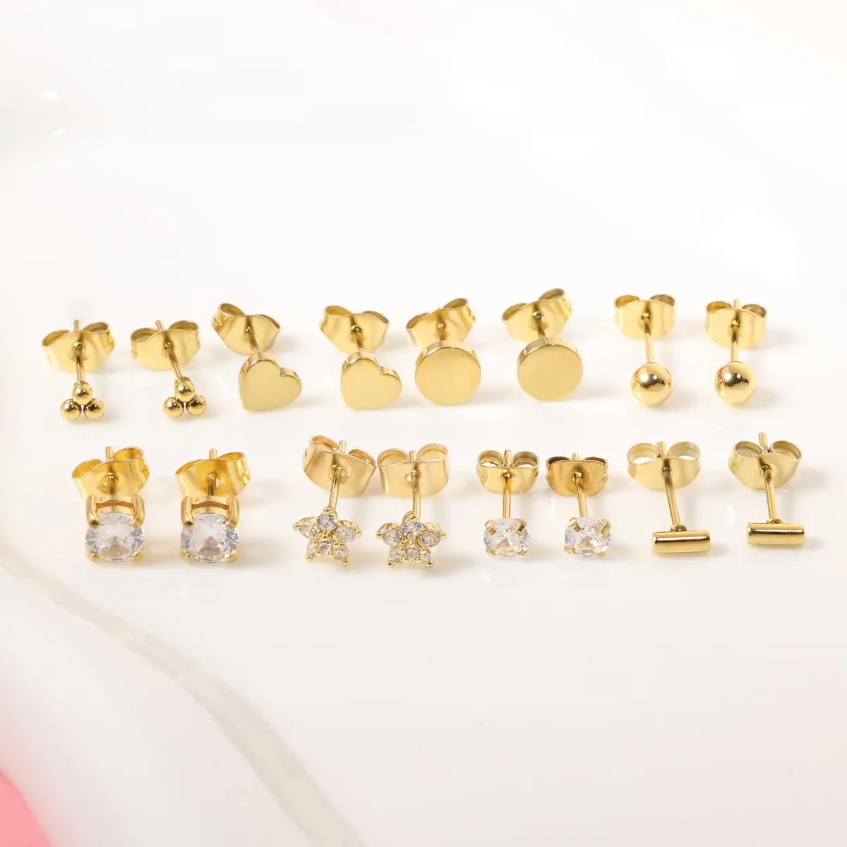 DAILI Gold Stud Earrings Hypoallergenic Titanium for Multiple Piercings | 20 Gauge, 11mm Post - view 4