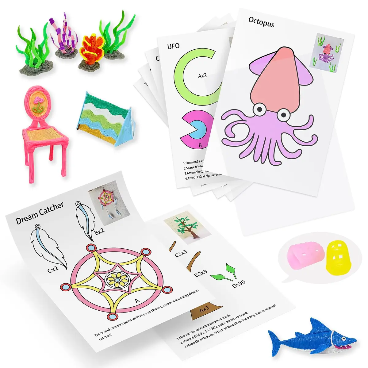 Vomika 3D Pen Printing Templates, 20 Sheets & Transparent Board | Fun Graffiti for Beginners - main product image