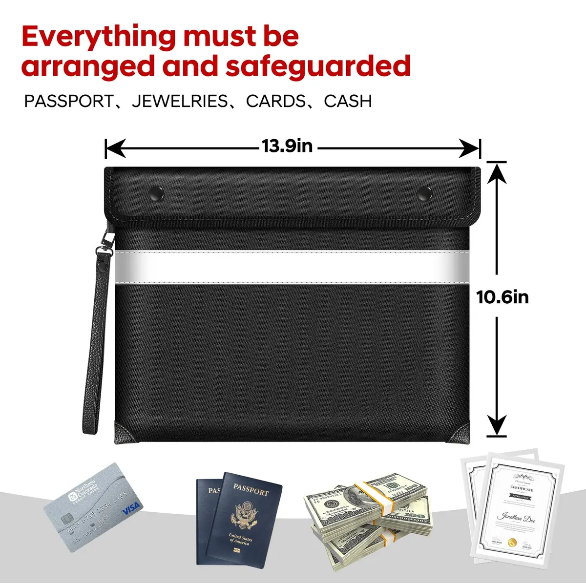 Wilmuz Fireproof Document Bag 35.3cm x 26.9cm | Protects Valuables Up to 5200°F - view 6