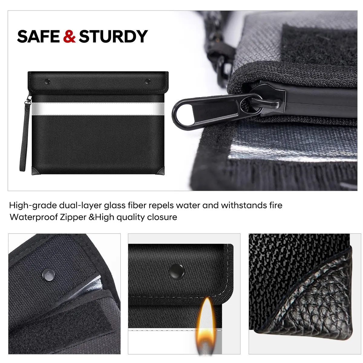 Wilmuz Fireproof Document Bag 35.3cm x 26.9cm | Protects Valuables Up to 5200°F - view 4