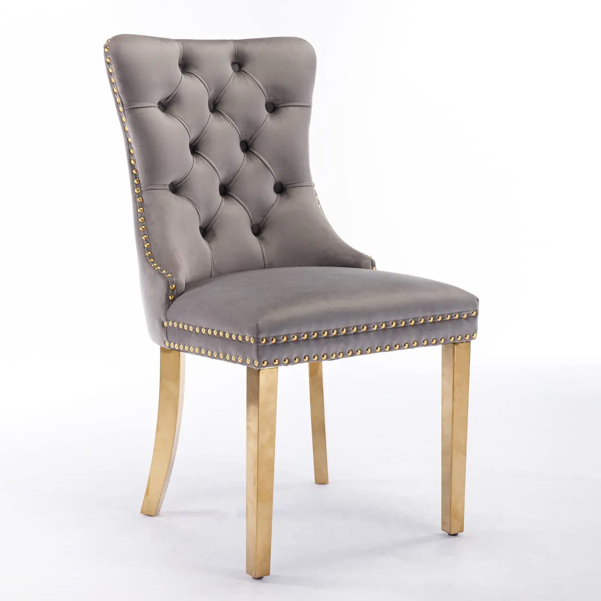 Brisca Velvet Upholstered Dining Chair Set of 2 | Gray & Gold, Solid Wood Frame, Contemporary Design - view 5