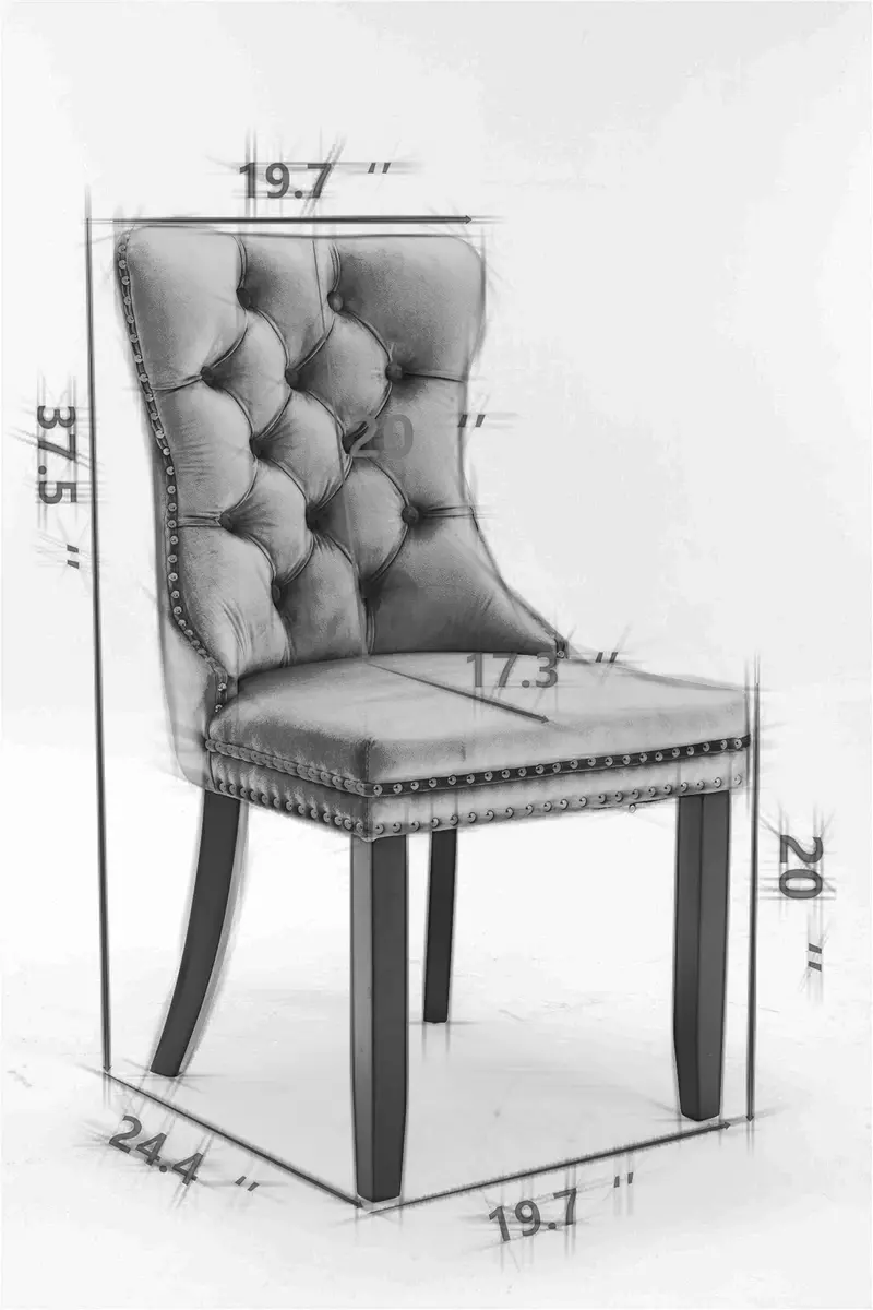 Brisca Velvet Upholstered Dining Chair Set of 2 | Gray & Gold, Solid Wood Frame, Contemporary Design - view 3