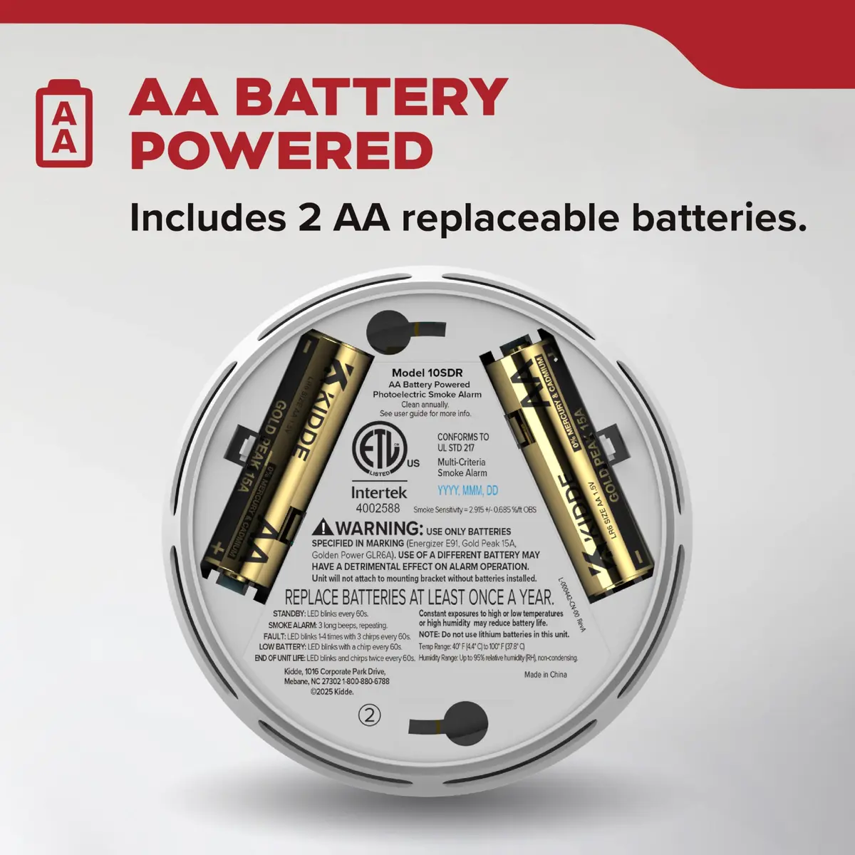 Kidde 10SDR Compact Smoke Detector with AA Batteries | Photoelectric Smoke Alarm - view 2