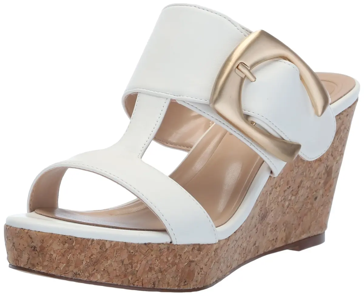 CHARLES BY CHARLES DAVID Glory Wedge Sandals 3.7 Inch Heel | Adjustable Buckle, Open Toe, White, Size 9 - main product image