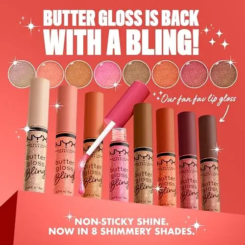 NYX PROFESSIONAL MAKEUP Butter Gloss Bling Lip Gloss Bring The Bling | Shimmery Vegan Lip Color 7.65ml (0.27 Fl Oz) - view 3