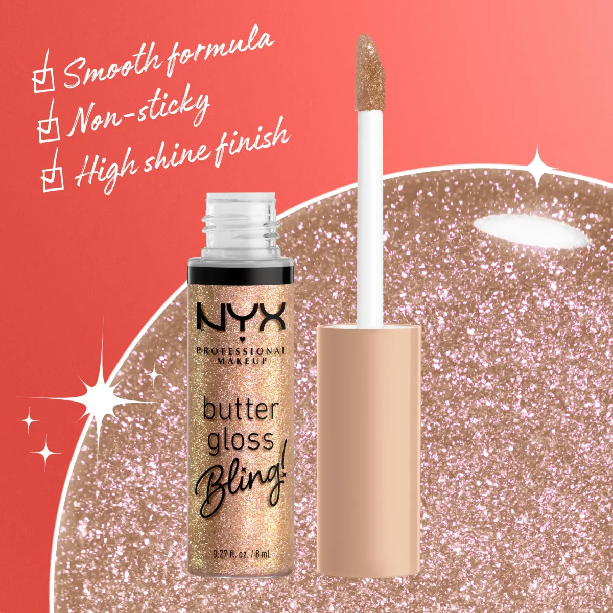 NYX PROFESSIONAL MAKEUP Butter Gloss Bling Lip Gloss Bring The Bling | Shimmery Vegan Lip Color 7.65ml (0.27 Fl Oz) - view 4
