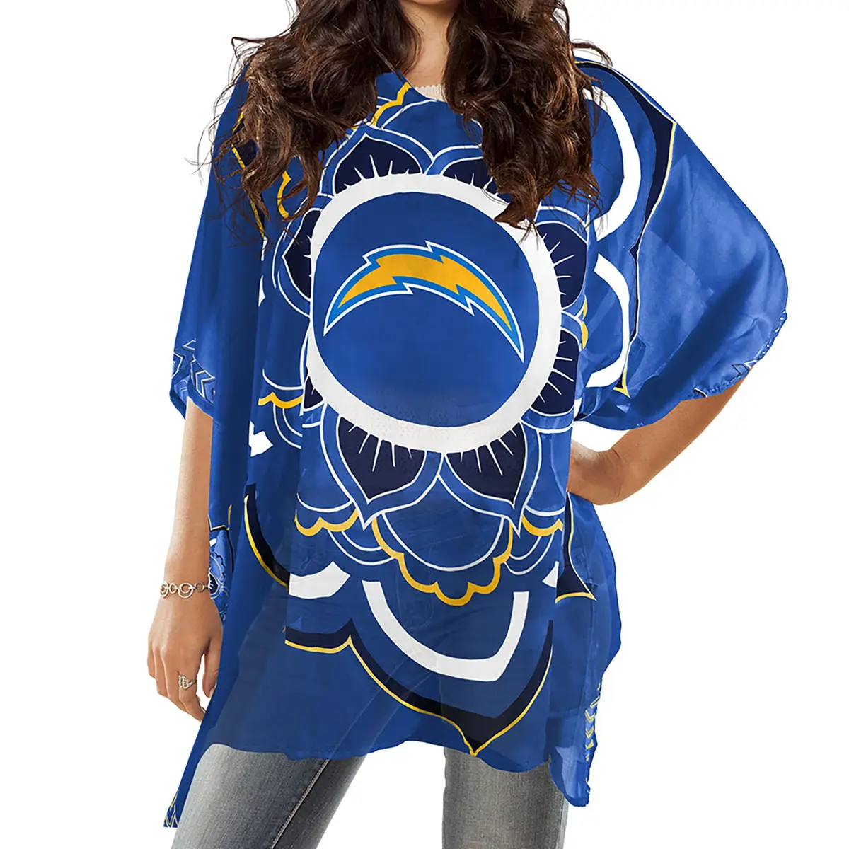 Littlearth NFL Los Angeles Chargers Sheer Caftan with Flower Design, One Size | Versatile Team Spirit Wear - main product image