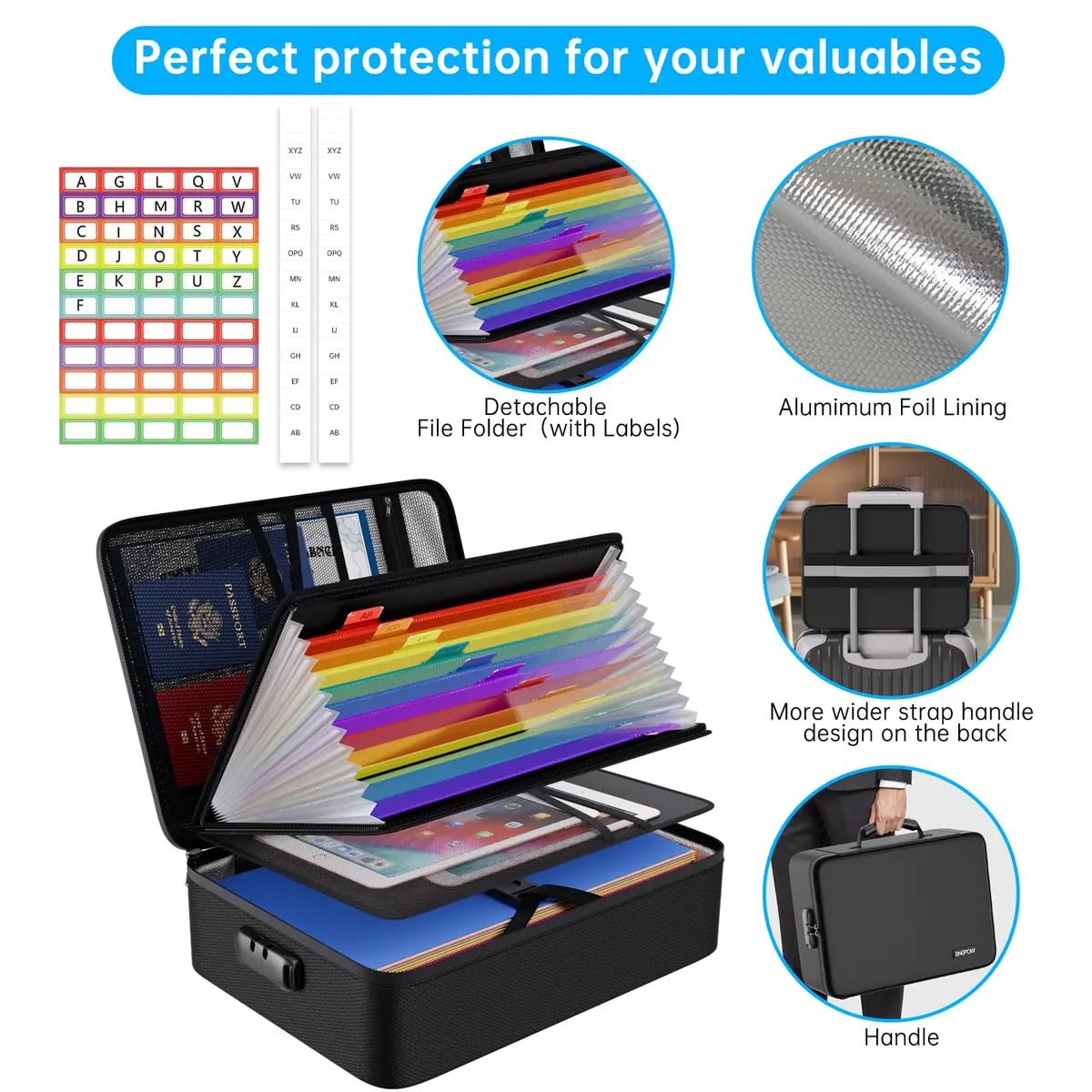ENGPOW Fireproof File Organizer Bag with 13 Pockets Accordion File Folder & Lock, 1.38 kg (3 lb) | Protects Documents Up to 5200°F - view 5