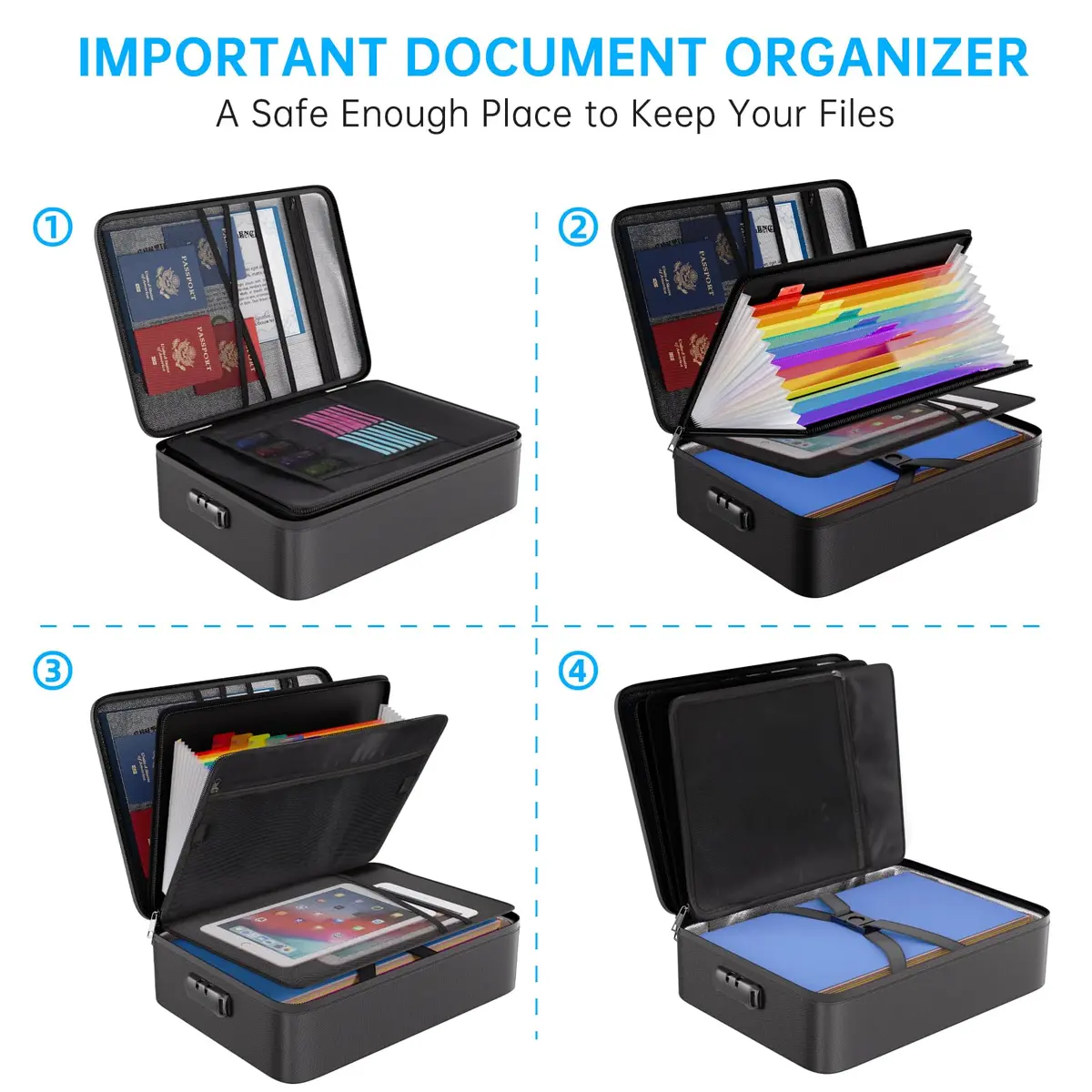 ENGPOW Fireproof File Organizer Bag with 13 Pockets Accordion File Folder & Lock, 1.38 kg (3 lb) | Protects Documents Up to 5200°F - view 3