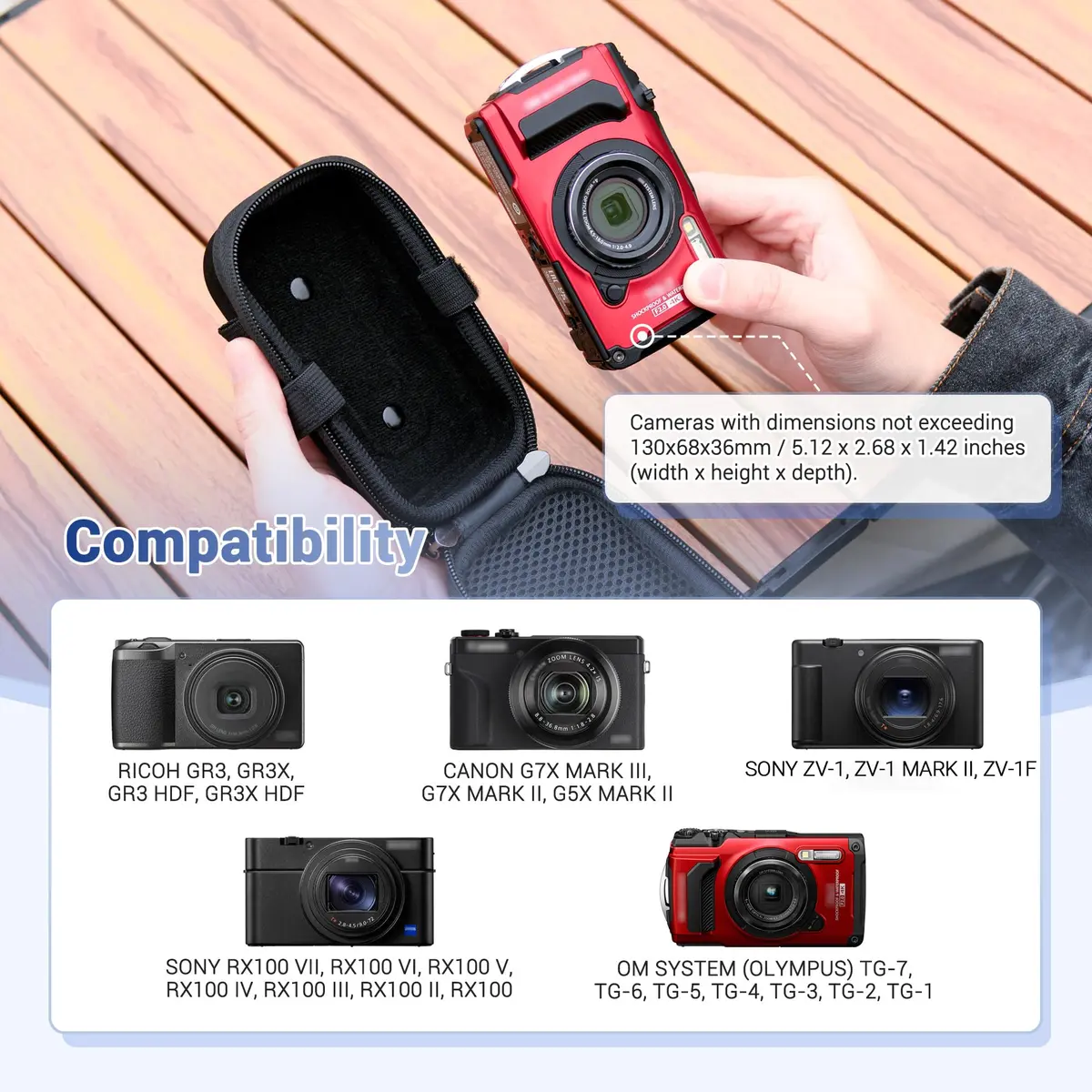 JJC Compact Camera Case Bag for Ricoh GR IIIx Olympus TG-7 Sony RX100 VII | Durable EVA Hard Shell with Accessory Pocket - view 6