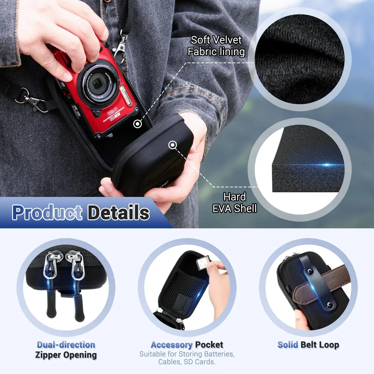 JJC Compact Camera Case Bag for Ricoh GR IIIx Olympus TG-7 Sony RX100 VII | Durable EVA Hard Shell with Accessory Pocket - view 3