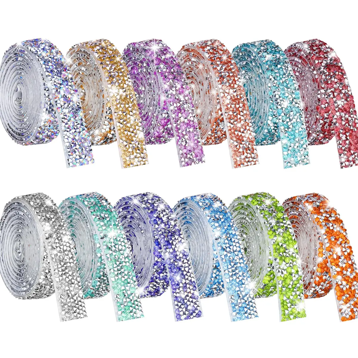 NiArt Self Adhesive Rhinestone Ribbon 12 Rolls 12 Yards Classic Decor - main product image