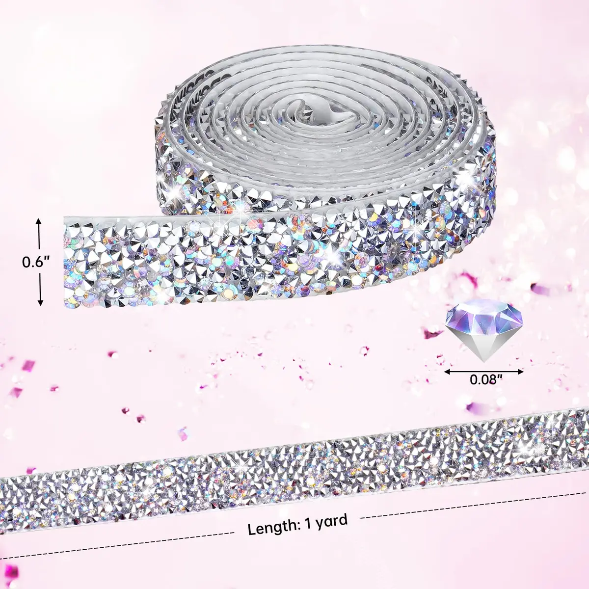 NiArt Self Adhesive Rhinestone Ribbon 12 Rolls 12 Yards Classic Decor - view 5
