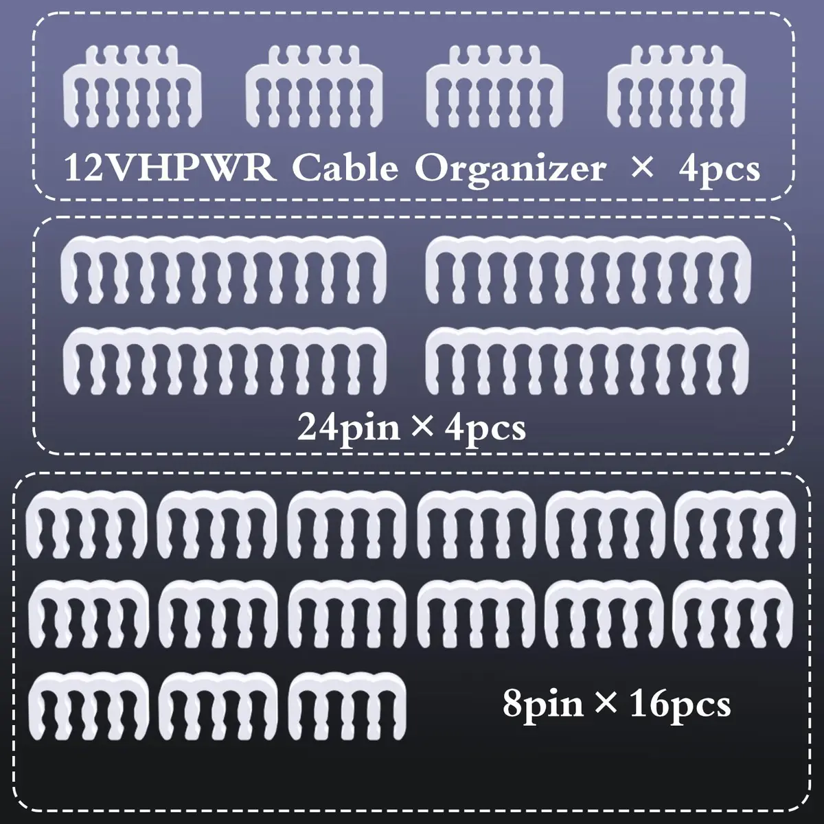 Sirlyr White 24-Pack PSU Cable Organizer Combs Kit 3.5mm | Neat PC Cables & Better Airflow - view 5