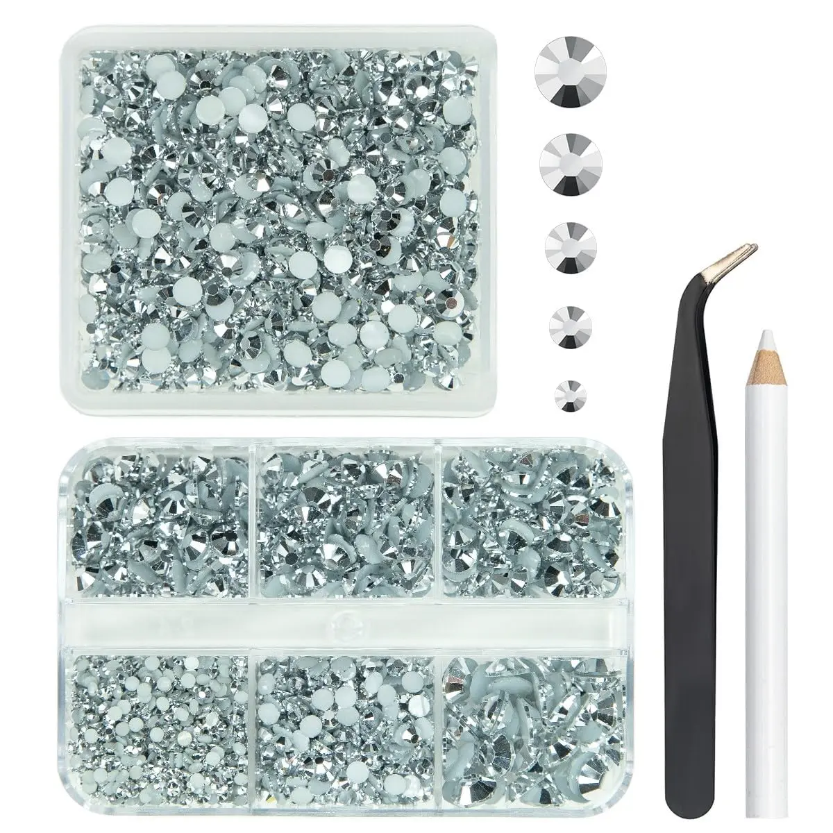 qiipii 3060PCS Silver Resin Rhinestones for Crafting 2mm 3mm 4mm 5mm 6mm | No-Hotfix Gems for Nails & DIY - main product image